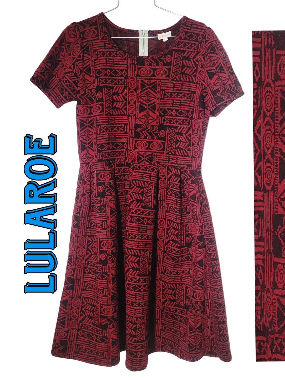 LuLaRoe Amelia Red and Black Texture Patterned Midi Dress
